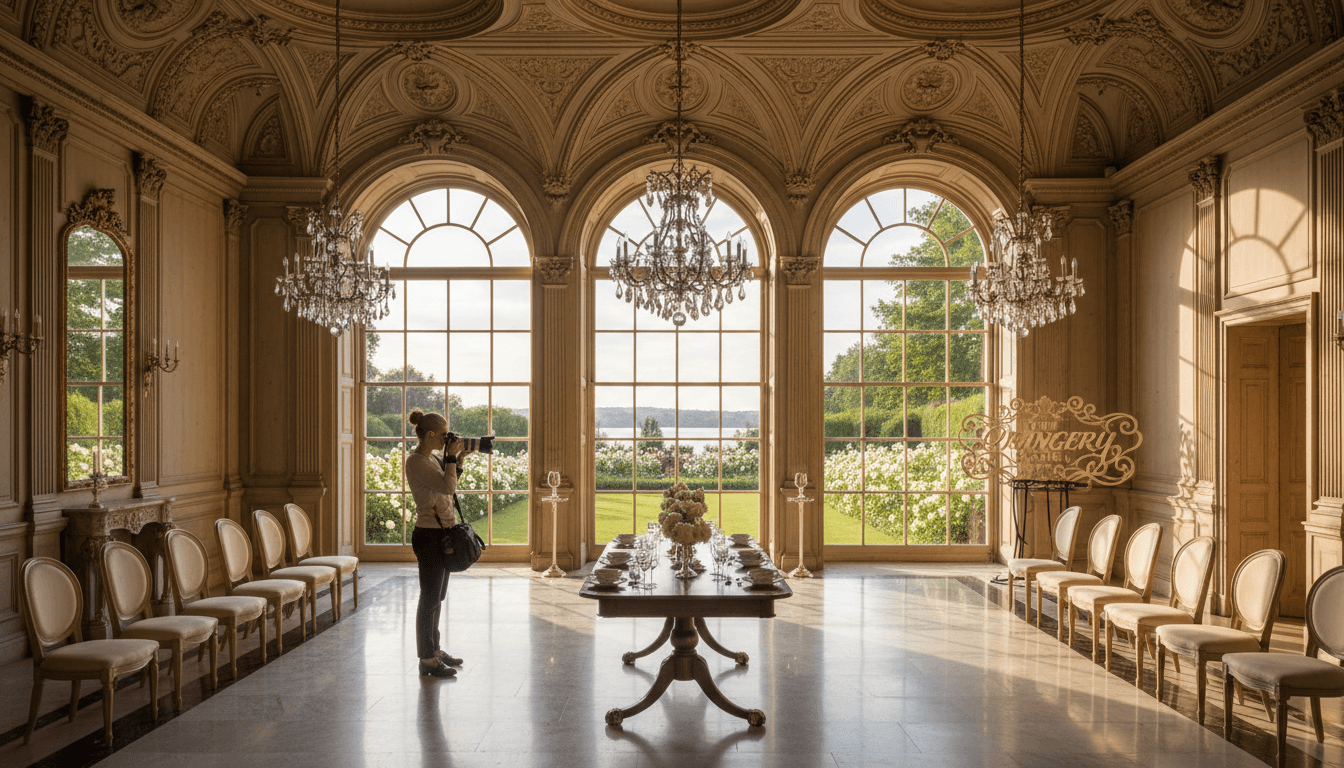 Photographer scouting wedding venue interior