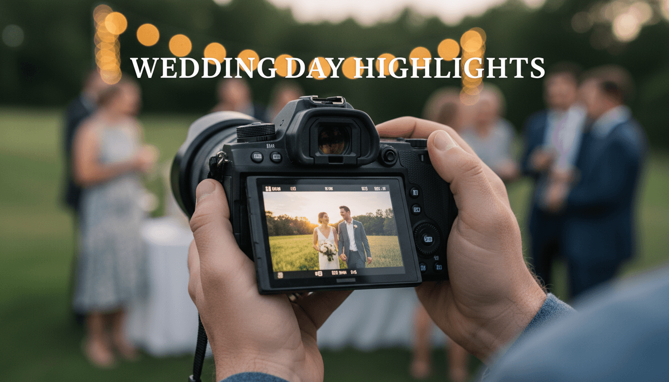 Photographer hands holding camera for photo and film coverage