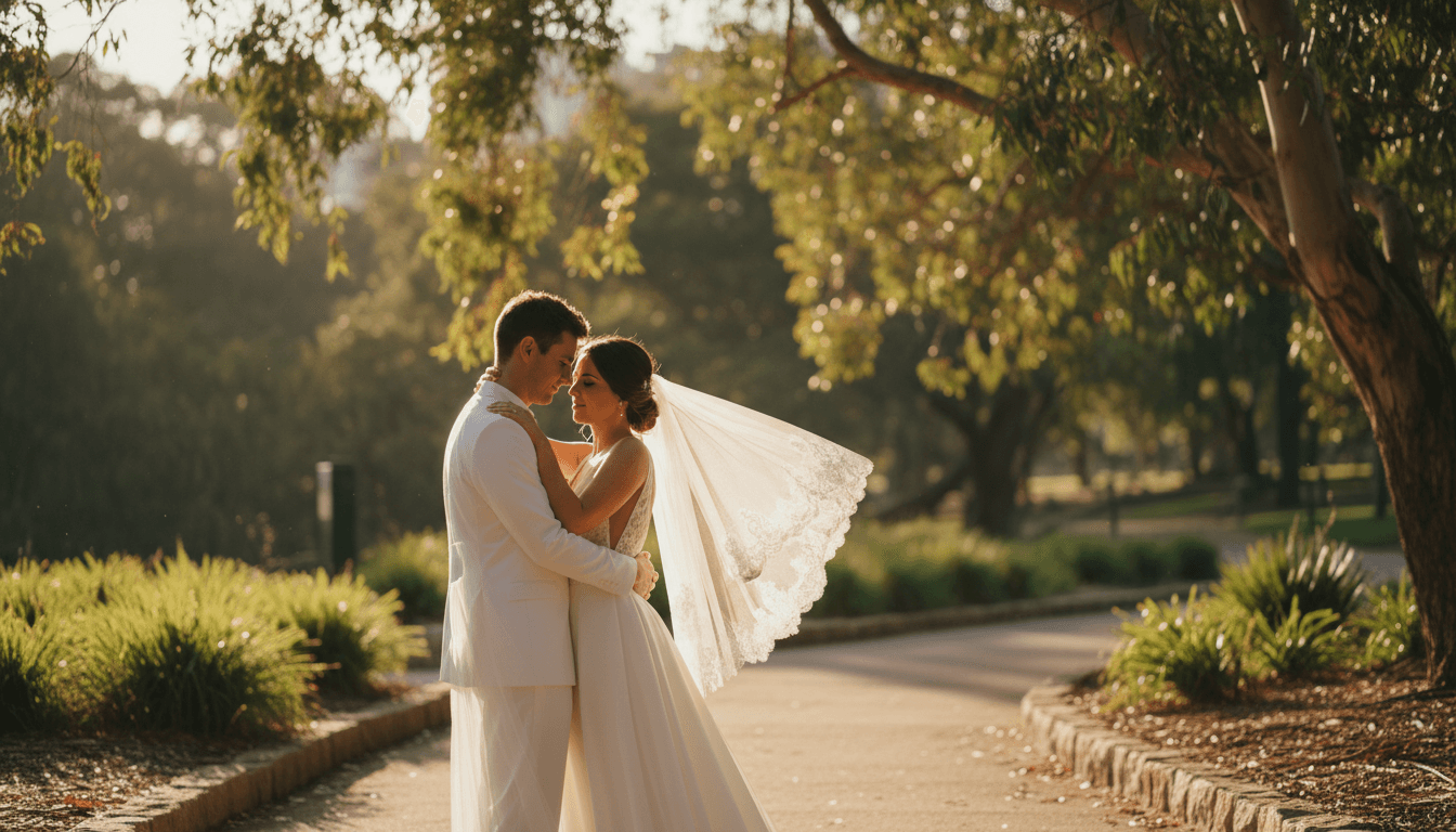 Couple sharing a quiet embrace in a sunlit park