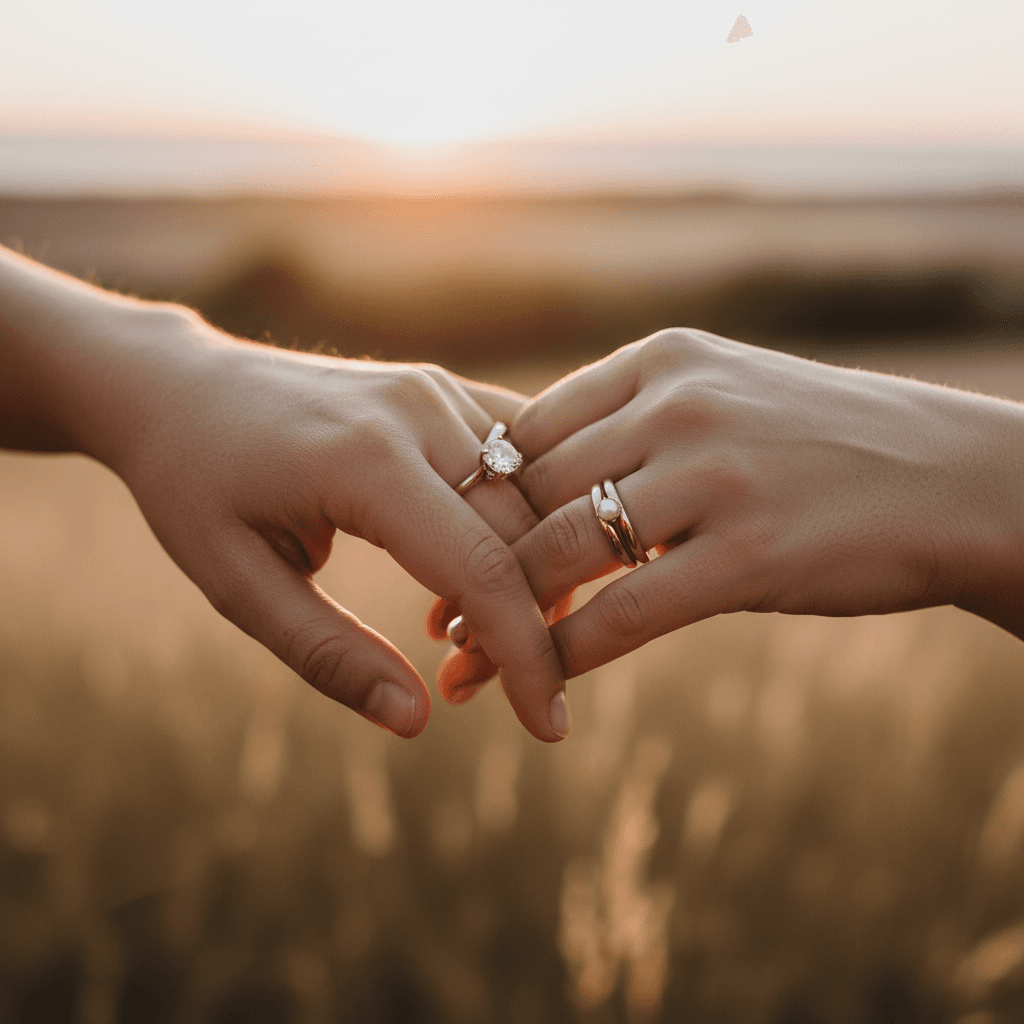 Hands during a proposal with ring visible